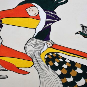 Malarstwo zatytułowany „Oiseaux n° 8” autorstwa Dominique Petit, Oryginalna praca, Akryl