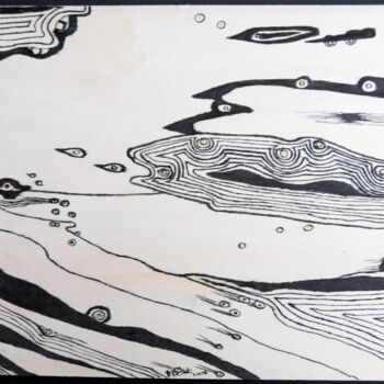 Dessin intitulée "Au bord de l'eau ,…" par Dominique Petit, Œuvre d'art originale, Encre