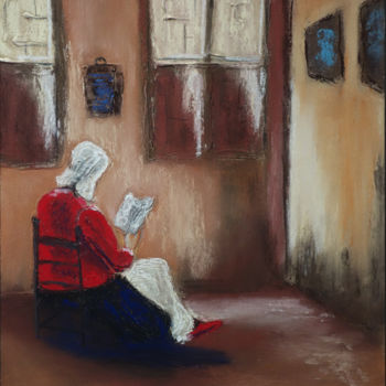 Painting titled "La lecture" by Dominique Righi, Original Artwork, Pastel