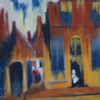 Painting titled "La ruelle. 1" by Dominique Righi, Original Artwork, Pastel