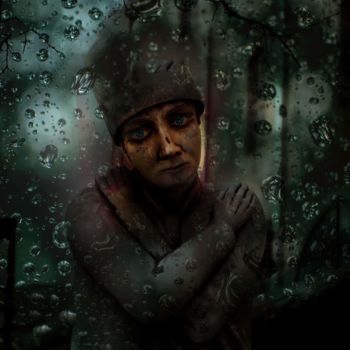 Arts numériques intitulée "Seule sous la pluie" par Dominique Taïbouni, Œuvre d'art originale, Photo montage