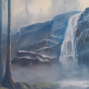 Pintura intitulada "Cascade mystérieuse" por Dominique Teinturier, Obras de arte originais, Óleo