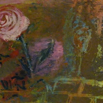 Painting titled "Rose and Brick Wall" by Dominique Hoffman, Original Artwork, Acrylic