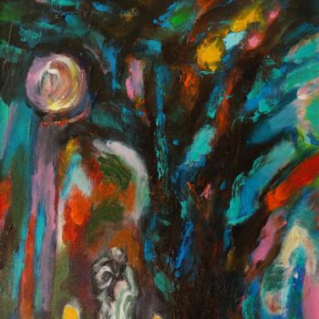 Peinture intitulée "Nuit de pleine lune" par Dominique Villain, Œuvre d'art originale, Acrylique Monté sur Châssis en bois