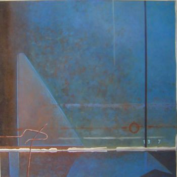 Schilderij getiteld "Empreintes bleues" door Dominique Berton, Origineel Kunstwerk