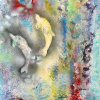 Pittura intitolato "2 dauphins au soleil" da Dominique Bertrand, Opera d'arte originale