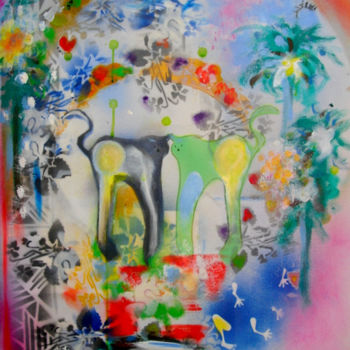 Картина под названием "Deux amis au jardin…" - Dominique Bertrand, Подлинное произведение искусства, Акрил