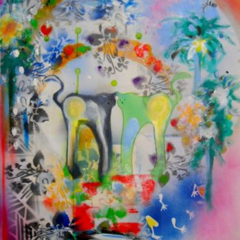 Painting titled "Deux amis au jardin…" by Dominique Bertrand, Original Artwork, Acrylic