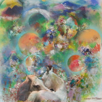 Peinture intitulée "Deux chevaux - tend…" par Dominique Bertrand, Œuvre d'art originale, Acrylique