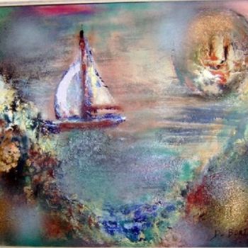 Peinture intitulée "Crique avec voilier…" par Dominique Bertrand, Œuvre d'art originale, Acrylique