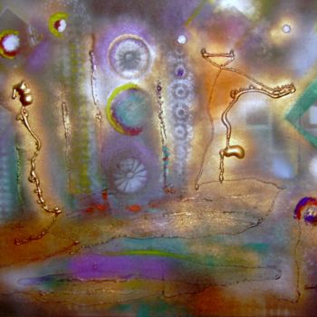 Painting titled "personnages-lunaire…" by Dominique Bertrand, Original Artwork, Acrylic