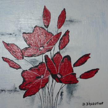 Peinture intitulée "coquelicot-40x40-ac…" par Dominique D'Agostino, Œuvre d'art originale, Acrylique