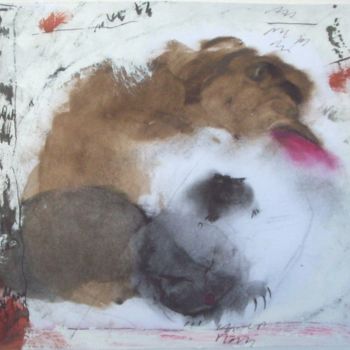 Pintura intitulada "chien rouge" por Dominique Evrard, Obras de arte originais