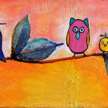 Картина под названием "piou piou jaune" - Dominique Missler, Подлинное произведение искусства, Акрил Установлен на Деревянна…