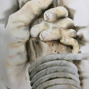Pintura intitulada "la main" por Dominique Ramaud, Obras de arte originais, Aquarela