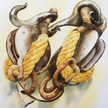 Malerei mit dem Titel "poulie du bâton de…" von Dominique Ramaud, Original-Kunstwerk, Aquarell