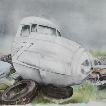 Painting titled "aérocasse" by Dominique Ramaud, Original Artwork, Watercolor