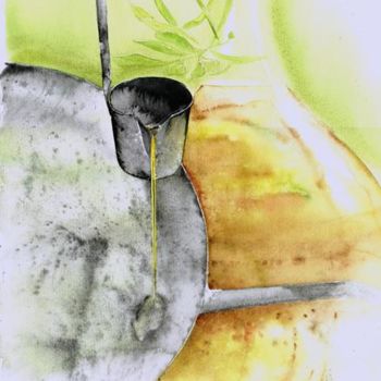 Painting titled "huile d'olive" by Dominique Ramaud, Original Artwork, Watercolor