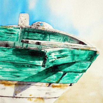 Painting titled "barque 2" by Dominique Ramaud, Original Artwork, Watercolor