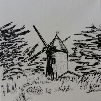 Drawing titled "moulin-2.jpg" by Dominique Thivollier, Original Artwork, Ink