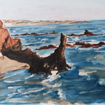 Painting titled "COTE SAUVAGE BRETIG…" by Dominique Thivollier, Original Artwork, Watercolor