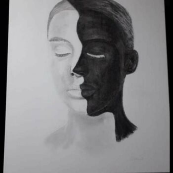 Drawing titled "ÉGALITÉ" by Domino, Original Artwork, Charcoal Mounted on Wood Stretcher frame