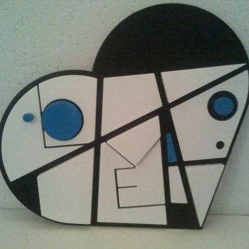 Escultura intitulada "heart in blue IV" por Patrícia Azoni, Obras de arte originais, Madeira