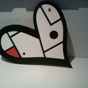 Sculpture titled "red heart X" by Patrícia Azoni, Original Artwork, Wood
