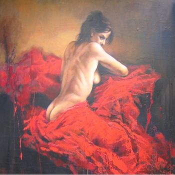 Schilderij getiteld "RED BEAUTY" door Paweł Domurat, Origineel Kunstwerk, Olie