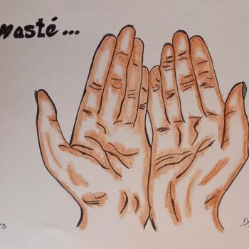 Drawing titled "Namasté" by Domy Martinaud, Original Artwork, Charcoal