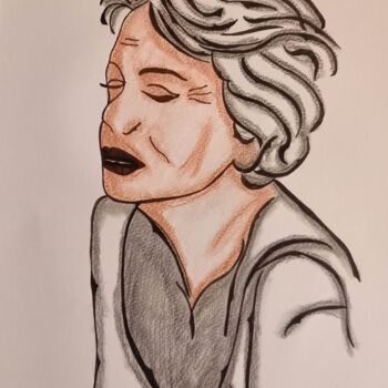 Drawing titled "Beauté mature" by Domy Martinaud, Original Artwork, Charcoal