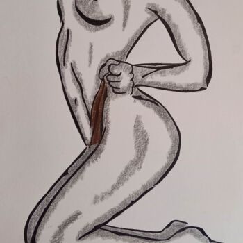 Drawing titled "Courbes sensuelles" by Domy Martinaud, Original Artwork, Charcoal