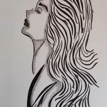 Drawing titled "Reflexion" by Domy Martinaud, Original Artwork, Charcoal