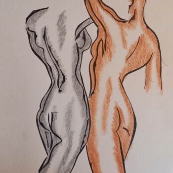 Drawing titled "Duo" by Domy Martinaud, Original Artwork, Charcoal