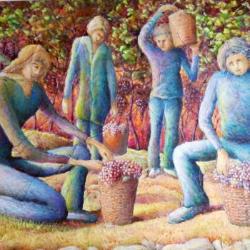 Painting titled "La vendemmia" by Don Barzaghi, Original Artwork, Watercolor
