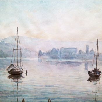 Painting titled "Lago d'Orta isola d…" by Don Barzaghi, Original Artwork, Watercolor
