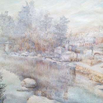 Painting titled "Nevicata a Brembate" by Don Barzaghi, Original Artwork, Watercolor