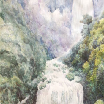 Painting titled "Cascata" by Don Barzaghi, Original Artwork, Watercolor