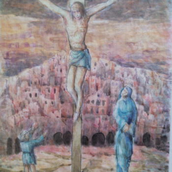 Ζωγραφική με τίτλο "Crocifissione-studio" από Don Barzaghi, Αυθεντικά έργα τέχνης, Ακουαρέλα
