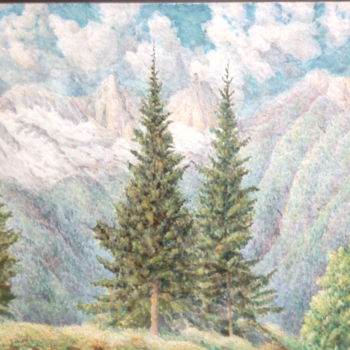 Painting titled "Visione alpina" by Don Barzaghi, Original Artwork, Watercolor