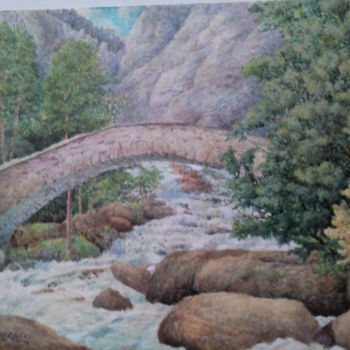 Painting titled "ponte sotto l'orrid…" by Don Barzaghi, Original Artwork, Watercolor