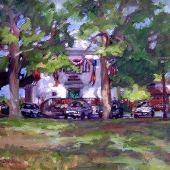 Painting titled "Town Hall" by Don Bourret, Original Artwork, Oil