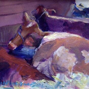 Painting titled "Sleeping With Cows" by Don Bourret, Original Artwork, Oil