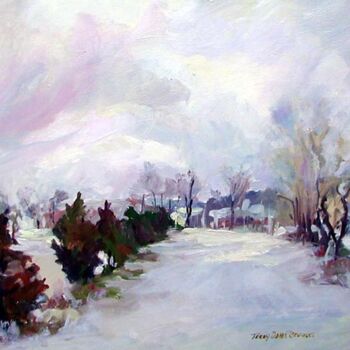 Malerei mit dem Titel "Backyard Snow" von Don Bourret, Original-Kunstwerk, Öl