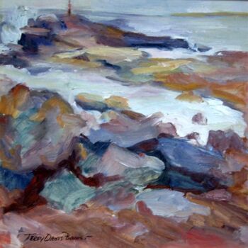 Schilderij getiteld "Madison Beach Rocks" door Don Bourret, Origineel Kunstwerk, Olie