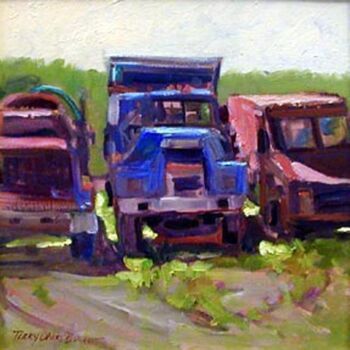 Pintura intitulada "Trucks" por Don Bourret, Obras de arte originais, Óleo