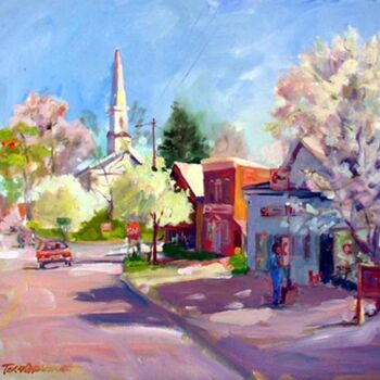 Painting titled "Village Morning" by Don Bourret, Original Artwork, Oil