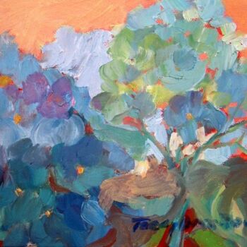 Painting titled "Blue Hydrangeas IV" by Don Bourret, Original Artwork, Oil