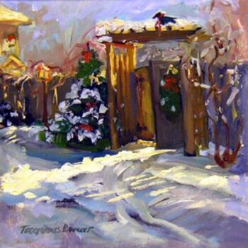 Painting titled "Christmas Gate" by Don Bourret, Original Artwork, Oil