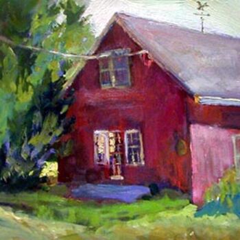 Картина под названием "Red Barn" - Don Bourret, Подлинное произведение искусства, Масло